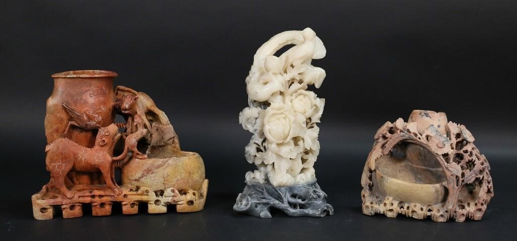 3 CHINESE CARVINGS HARDSTONE & SOAPSTONE3