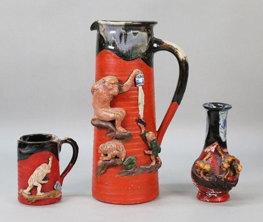 3 PIECES SUMIDA POTTERY MONKEYS3