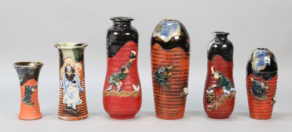 6 SUMIDA POTTERY VASES INCLUDING 2fe8f0