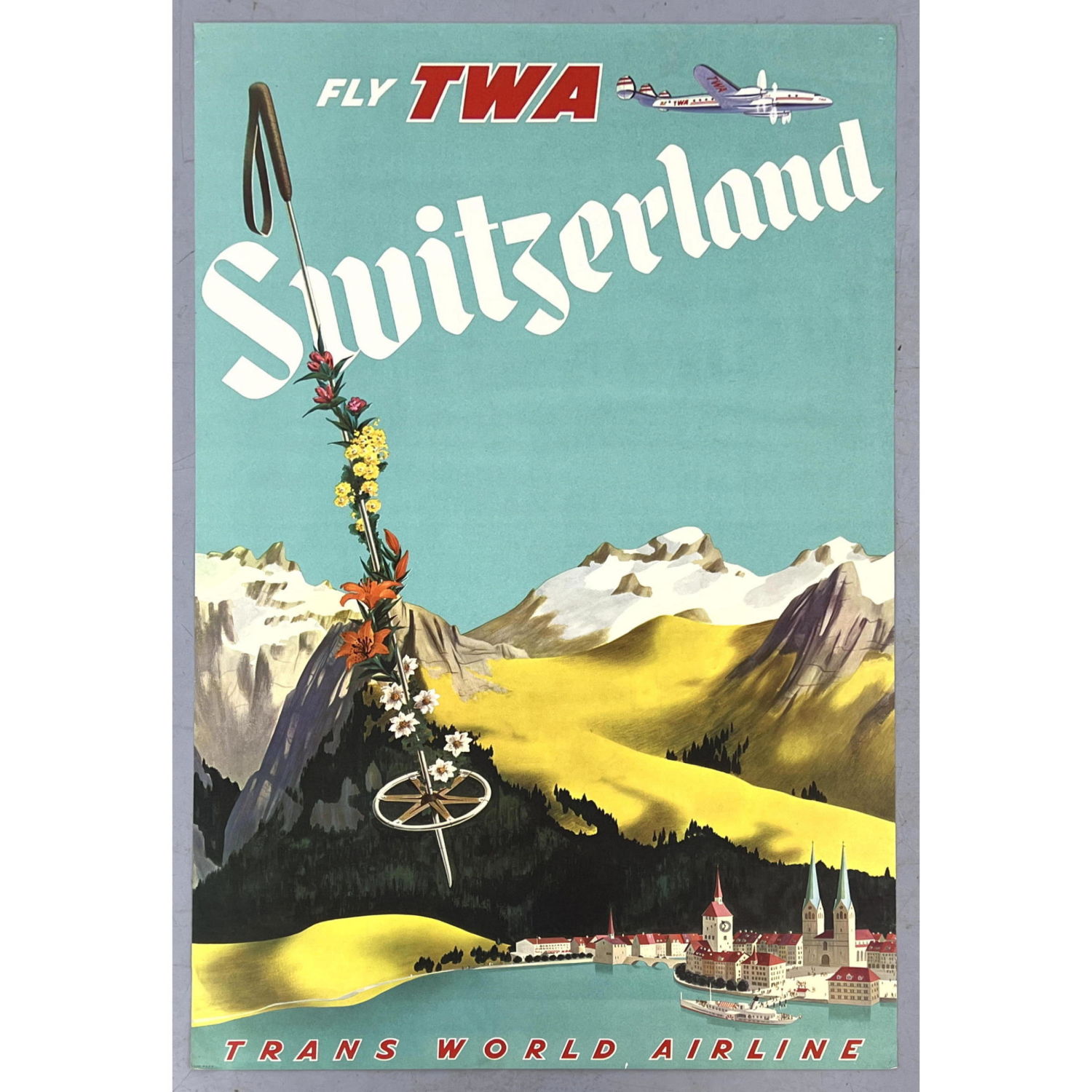 Fly TWA to Switzerland Travel Advertising 2fe942