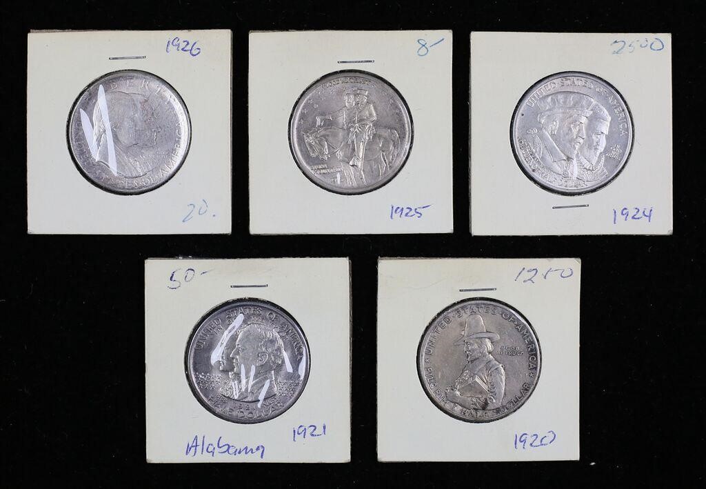 5 COMMEMORATIVE SILVER HALF DOLLARS