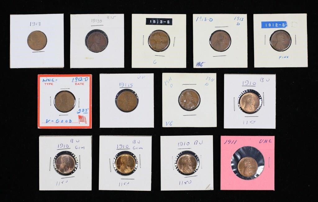 13 LINCOLN WHEAT PENNIES4-1910