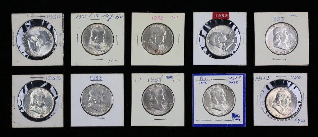 10 FRANKLIN HALF DOLLARS1-1950