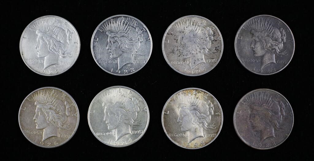 8 PEACE DOLLARS SILVER COINS1-