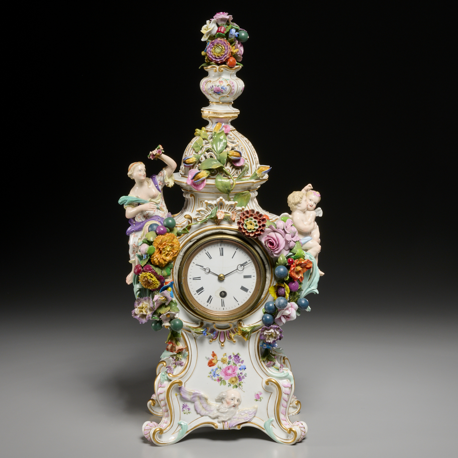 ANTIQUE MEISSEN PORCELAIN MANTEL CLOCK