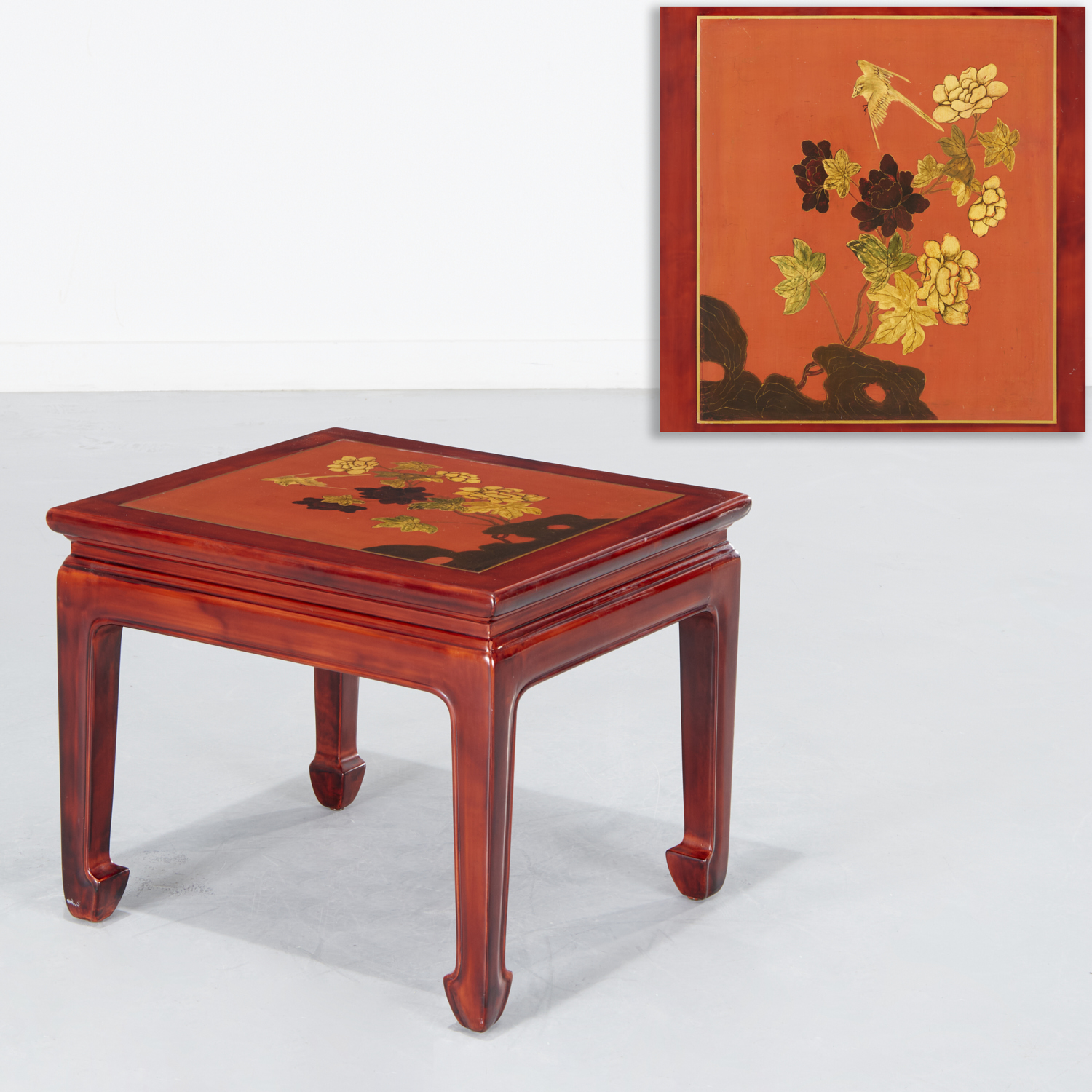 CHINESE RED AND GOLD LACQUER SIDE TABLE