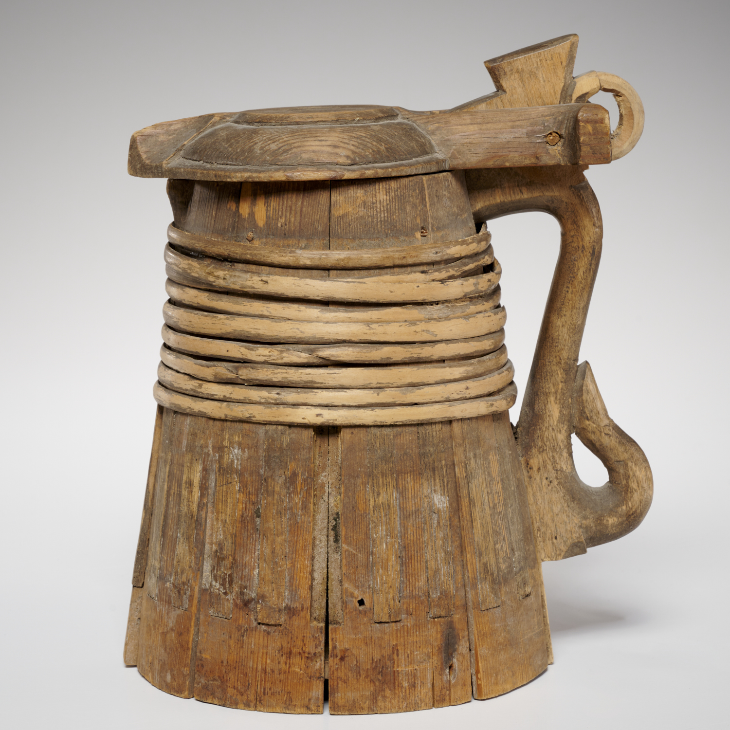 ANTIQUE EUROPEAN STAVED WOOD TANKARD