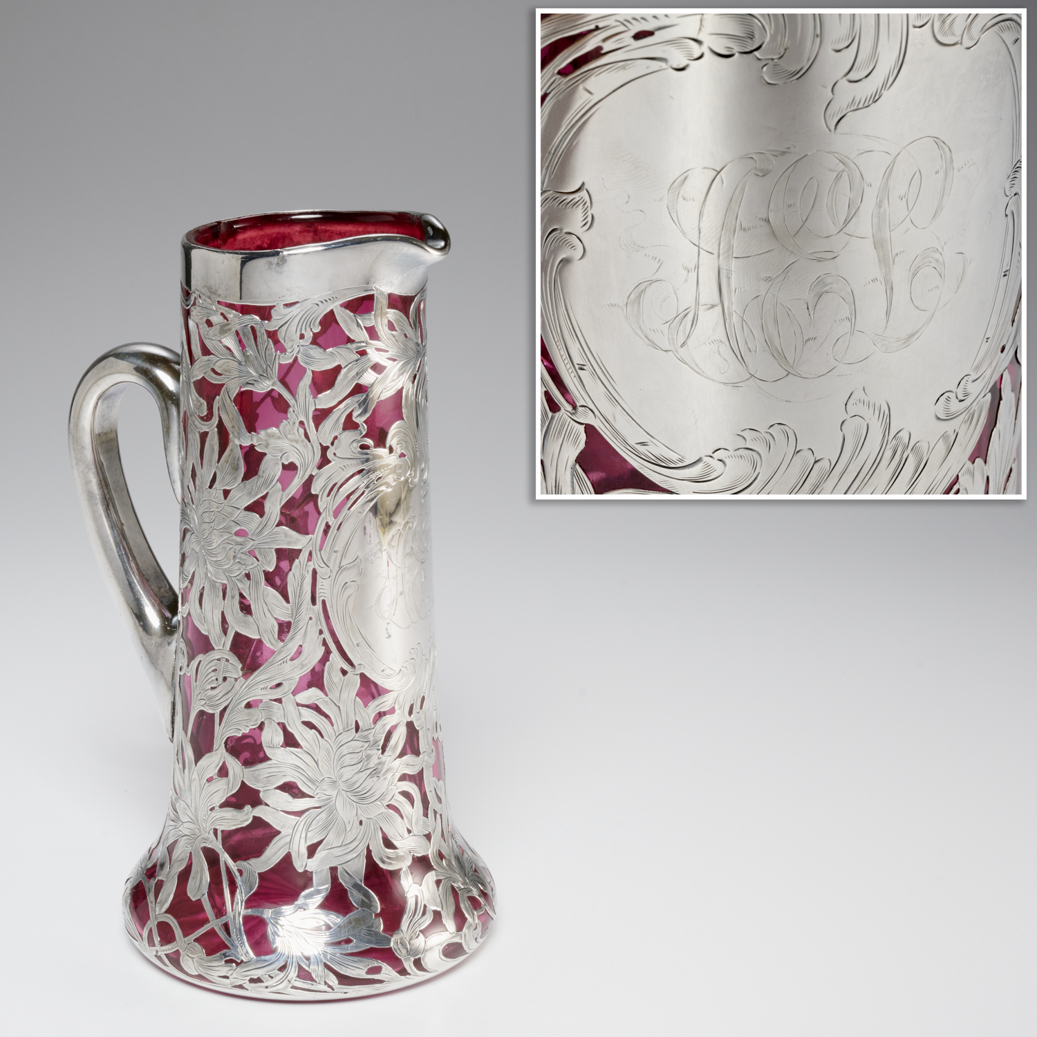 LUNT SILVER OVERLAY CRANBERRY GLASS