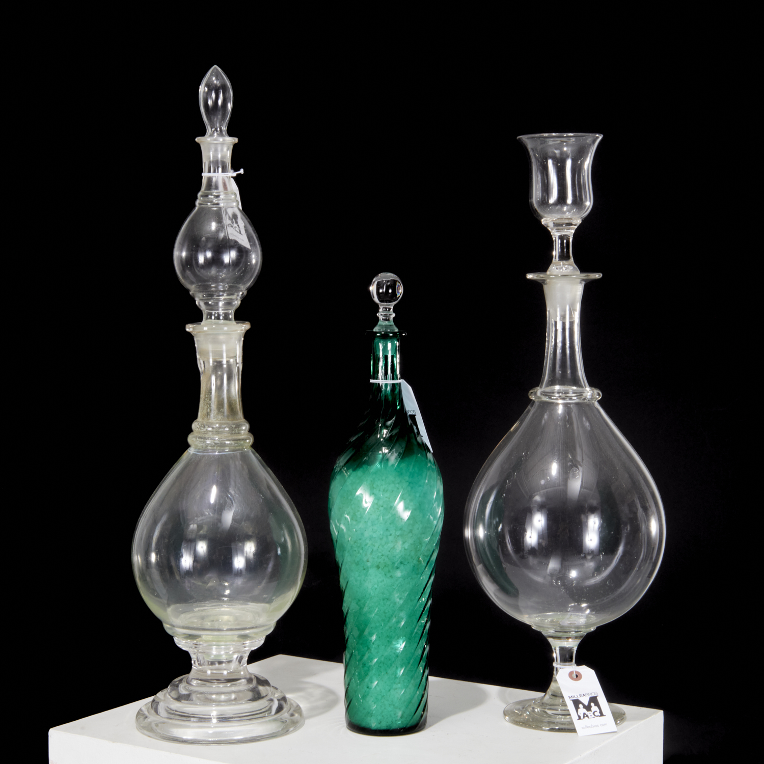 (3) ANTIQUE GLASS APOTHECARY SHOW