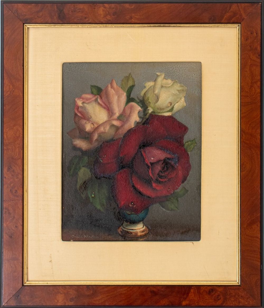 IRENE KLESTOVA RED ROSE OIL ON BOARD