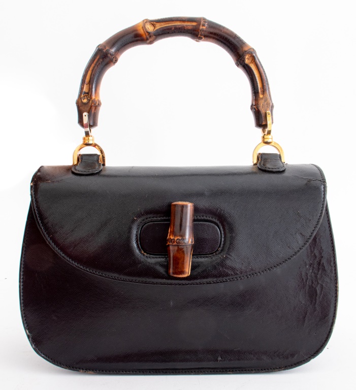 GUCCI VINTAGE BAMBOO BLACK LEATHER