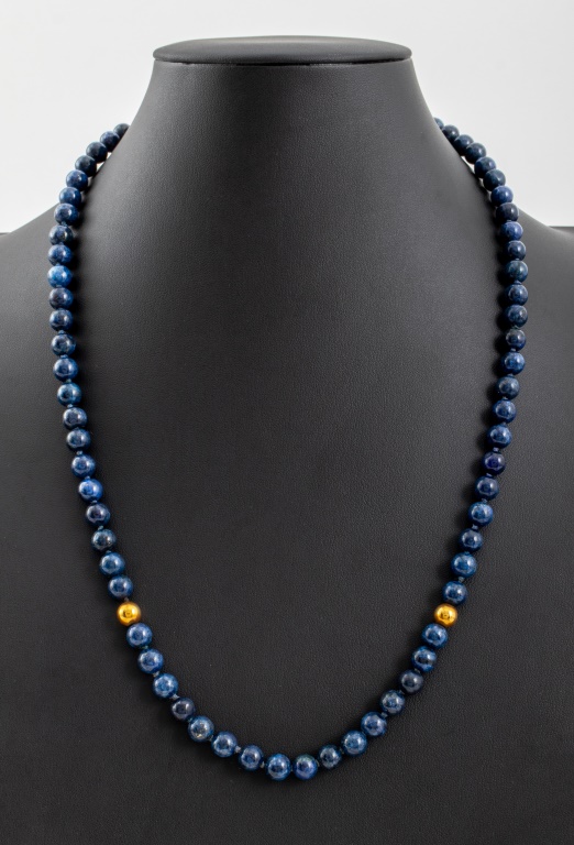 14K YELLOW GOLD LAPIS BEAD NECKLACE 2fc63e