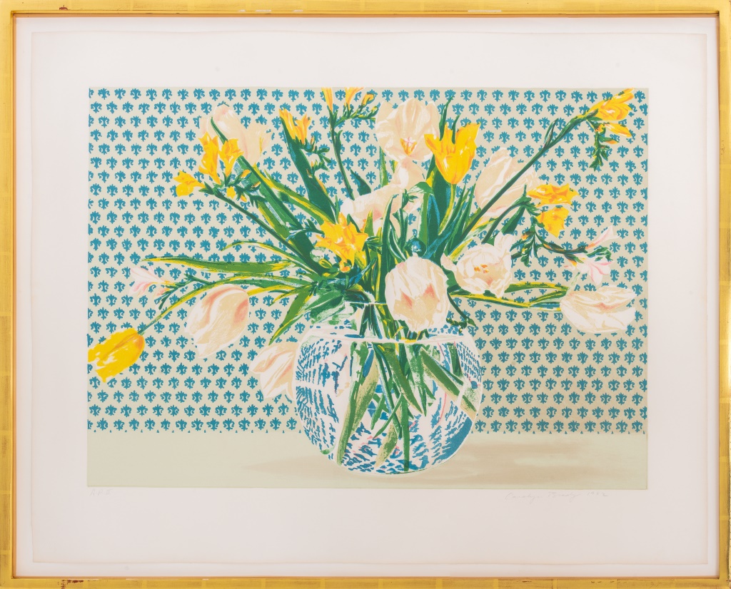 CAROLYN BRADY "WHITE TULIPS & FREESIAS"