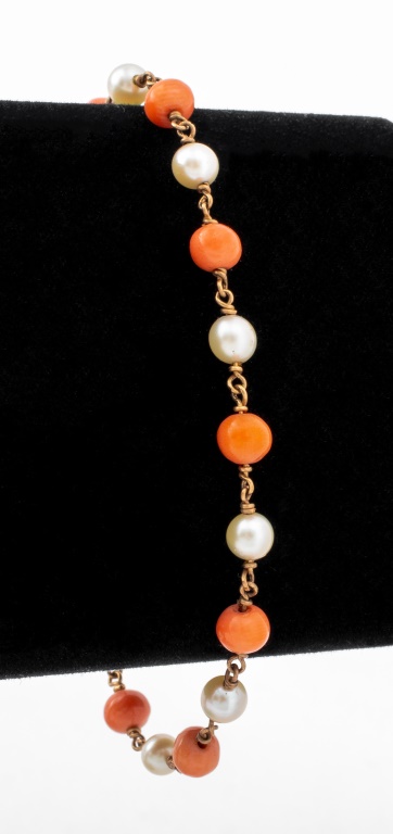 VINTAGE 14K YELLOW GOLD CORAL &