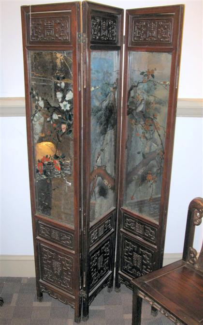 Chinese three panel reverse painted