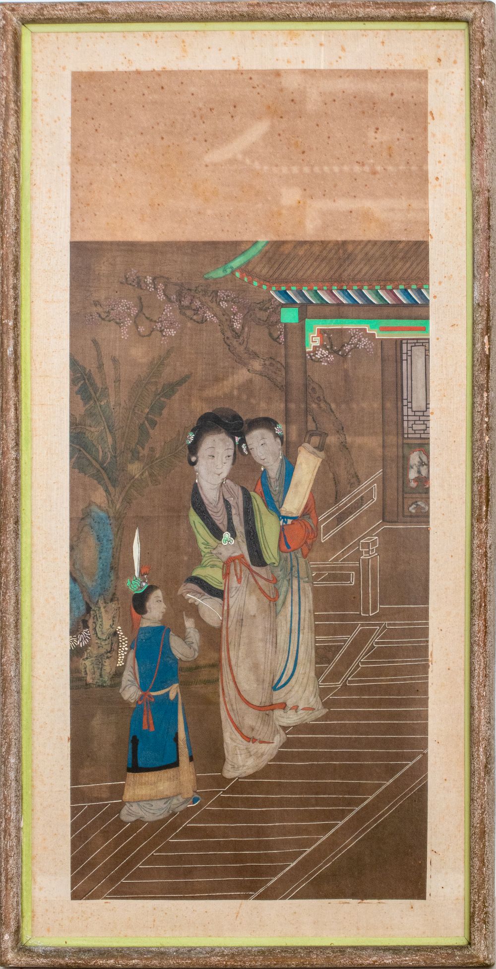 CHINESE SILK PAINTING OF TWO COURT