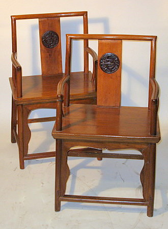 Pair Chinese elmwood elbow chairs 4c74c