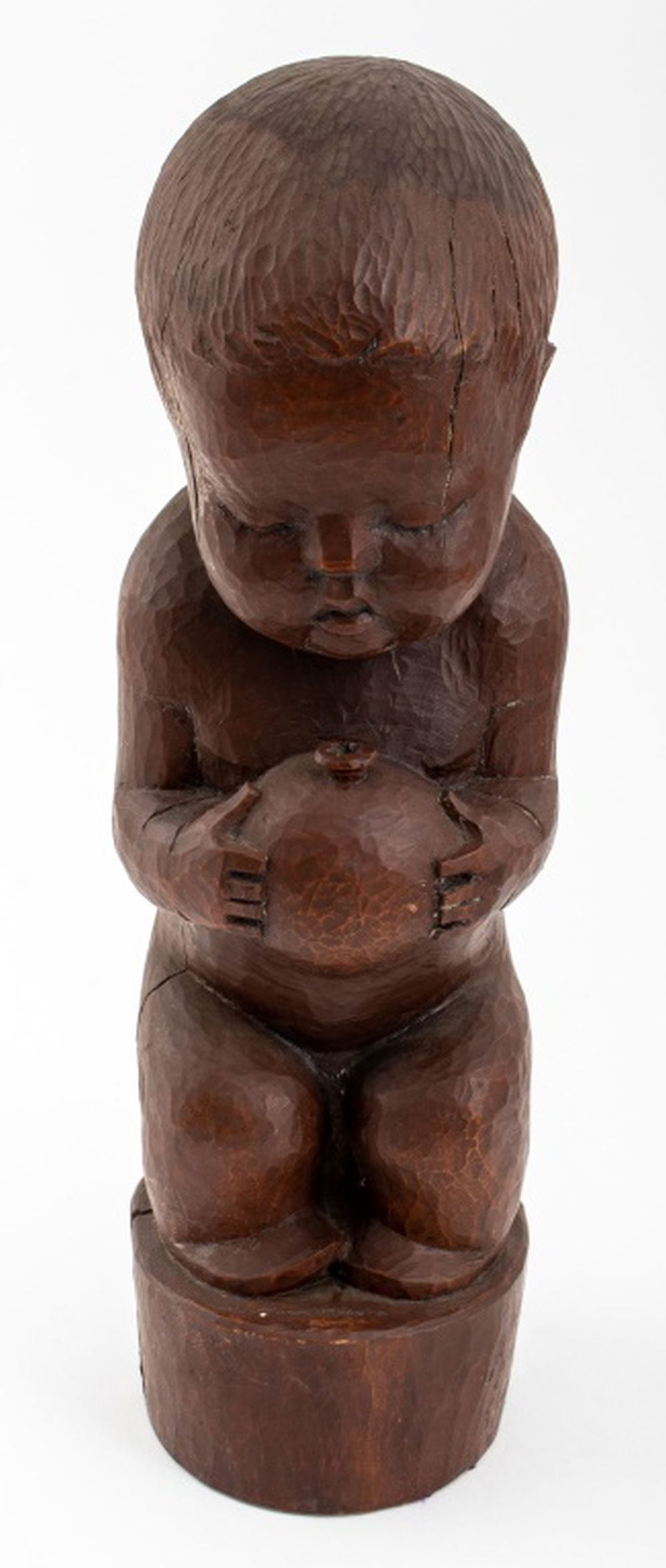 SIGNED FOLK ART CARVED WOOD INFANT 2fc992