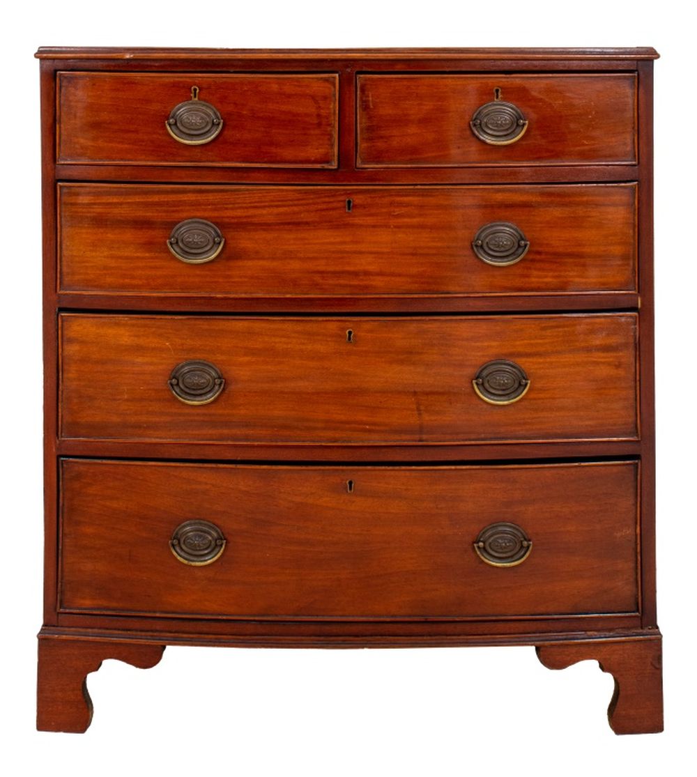 GEORGE III MAHOGANY BOW FRONT CHEST,