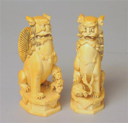 Pair of Chinese Ivory Fu Lion Carvings