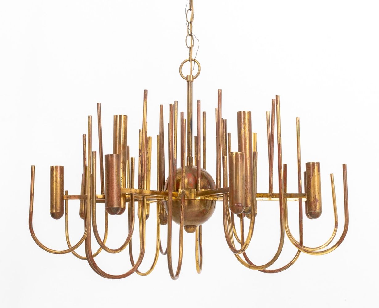 SCIOLARI ITALIAN MID-CENTURY BRASS CHANDELIER