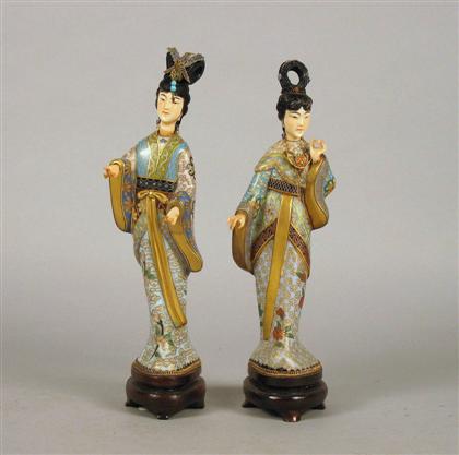 Pair of Chinese elephant ivory and cloisonne