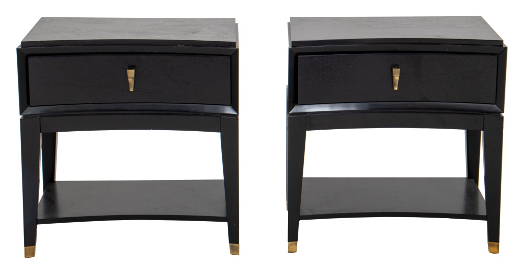 EBONIZED BEDSIDE OR END TABLES, PAIR