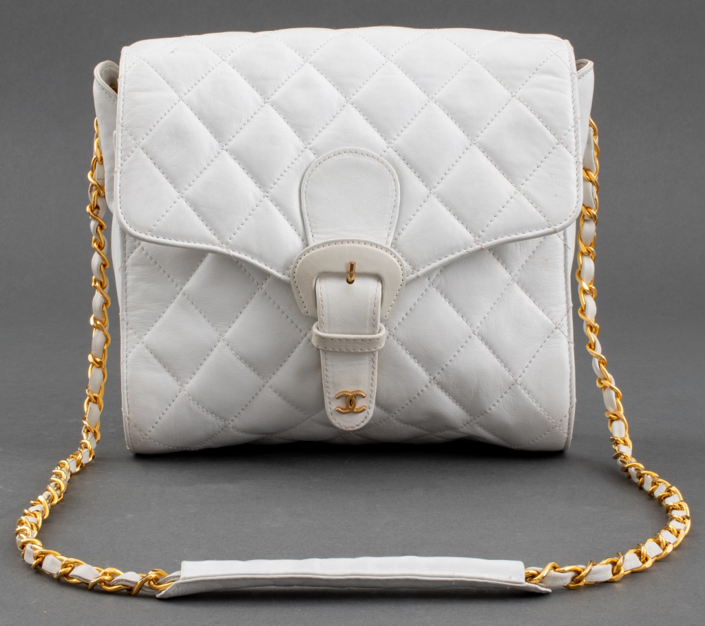 VINTAGE CHANEL QUILTED WHITE LEATHER