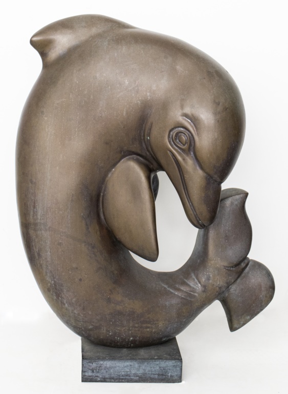 MODERN PATINATED BRONZE DOLPHIN SCULPTURE