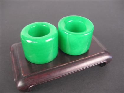 Pair of Chinese green jade archer's