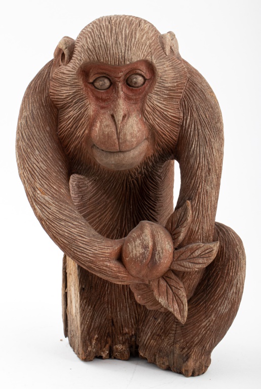 ANTIQUE HAND-CARVED WOOD MACAQUE