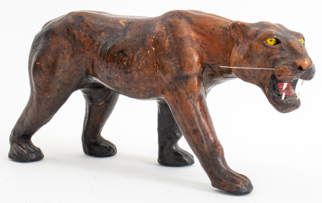 MOLDED LEATHER TIGER FIGURE, 20TH