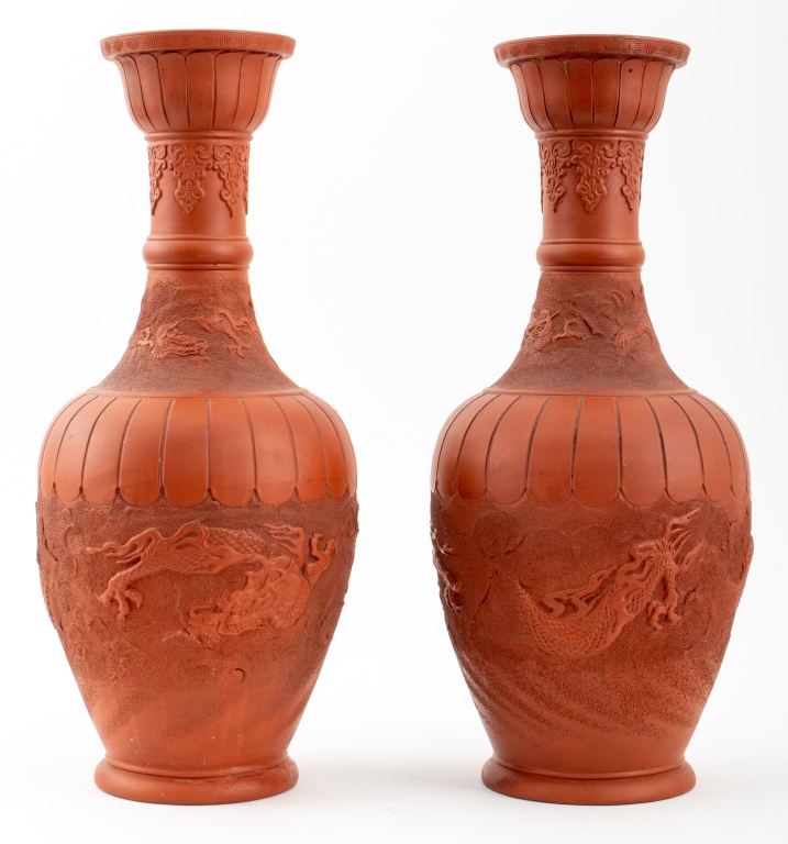 CHINESE YIXING POTTERY DRAGON VASES  2fcd96