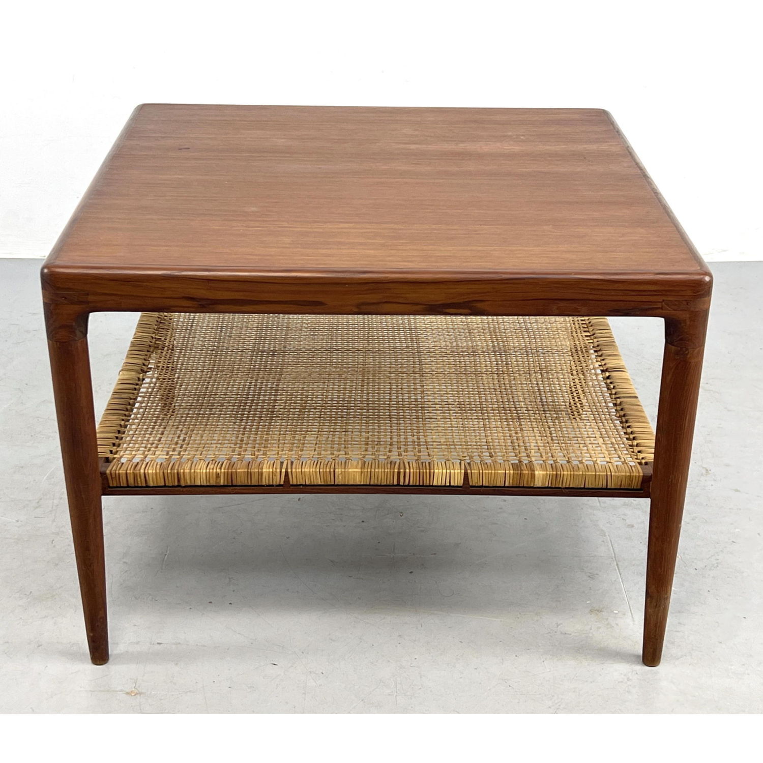 Danish Modern Teak and Cane Two-Tier