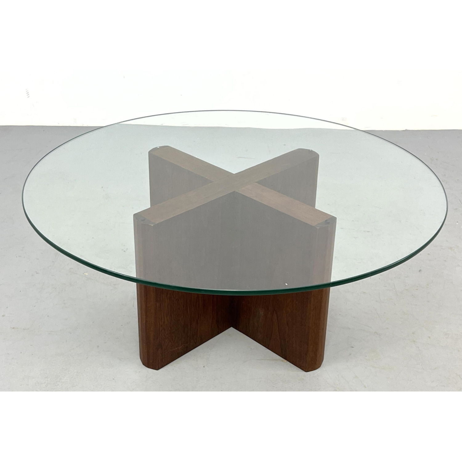Round Glass Top Modernist Cocktail Table.