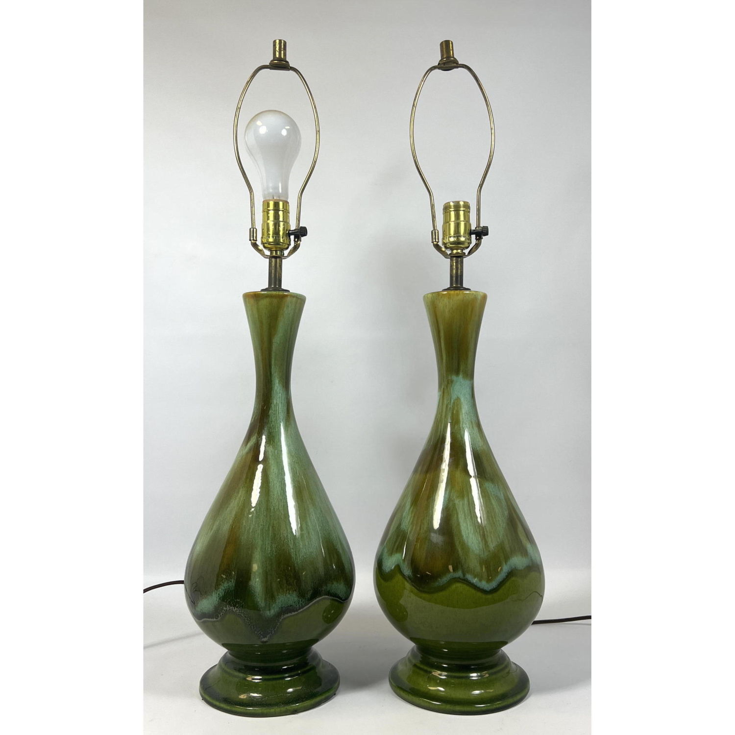 Pr Teardrop Shape Green Drip Glazed