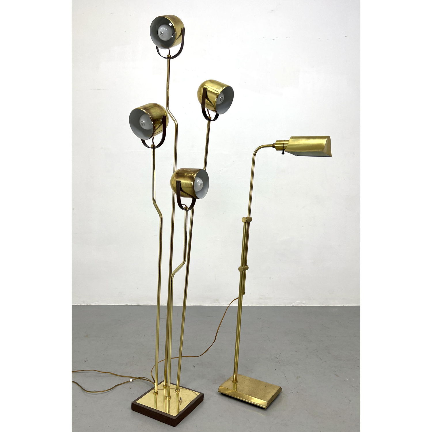 2pc Modernist Brass Floor Lamps.