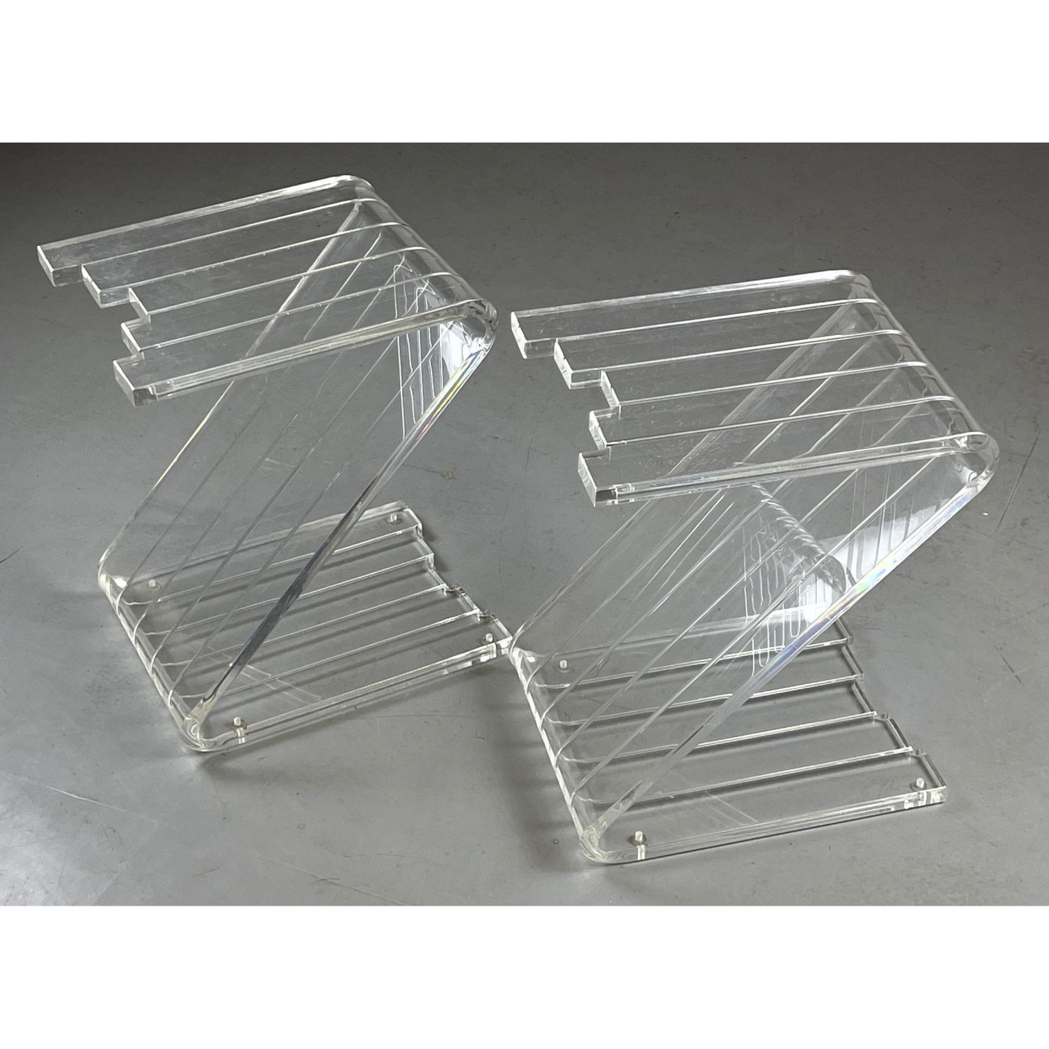 Pair Thick Lucite Z Tables Side 2fcfca