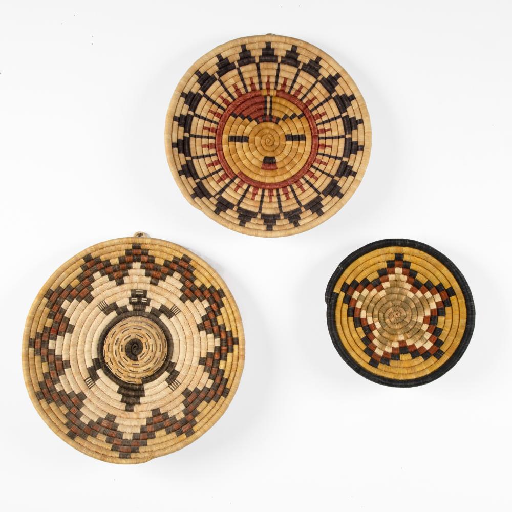 HOPI, GROUP OF THREE COIL BASKETS,