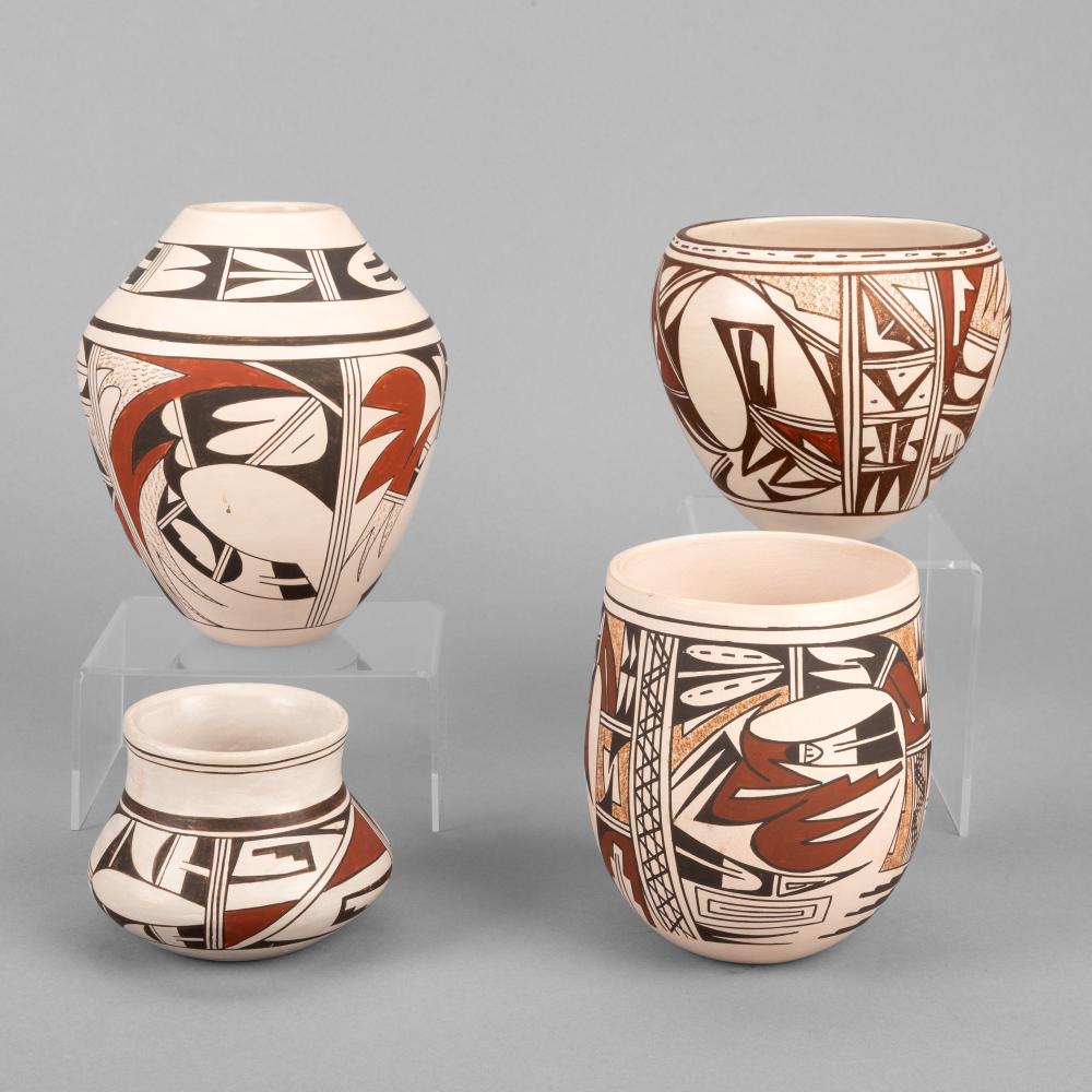 HOPI-TEWA, GROUP OF FOUR POTTERY