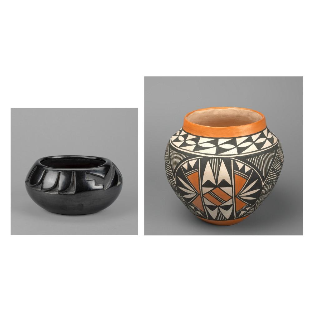 SANTA CLARA + ACOMA, PAIR OF POTTERY