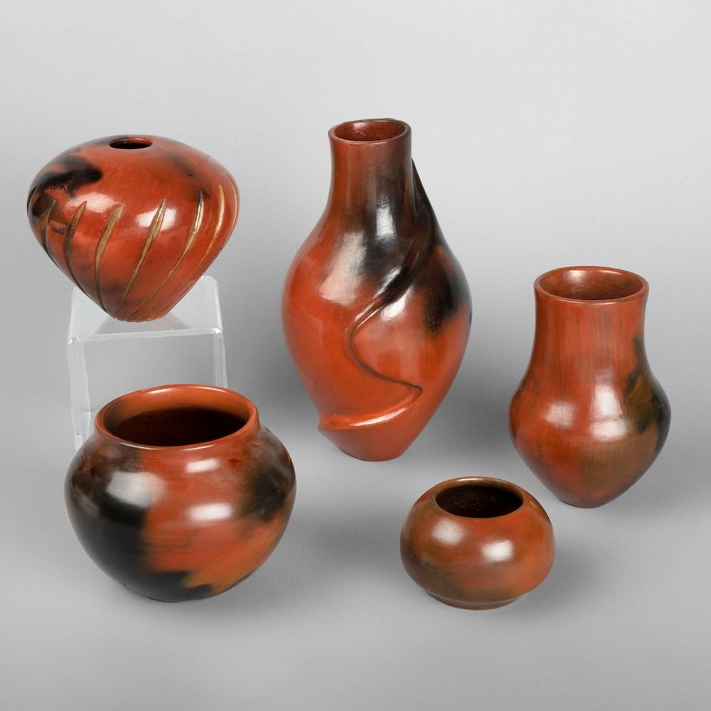 DINé [NAVAJO], GROUP OF FIVE REDWARE