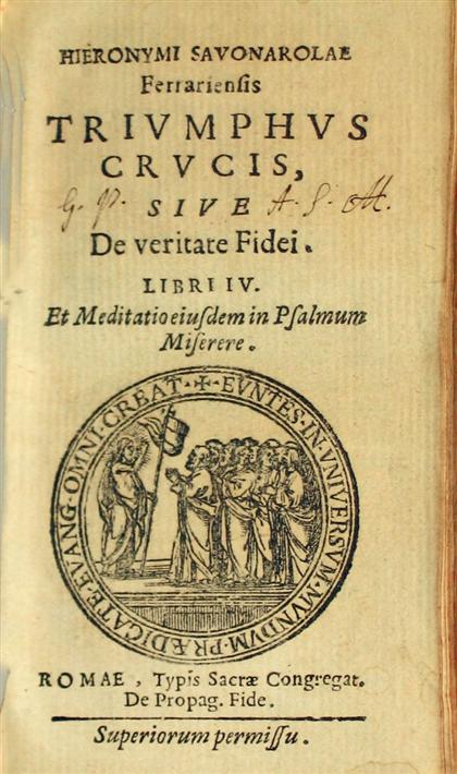 1 vol.  Savonarola, Girolamo. Triumphis