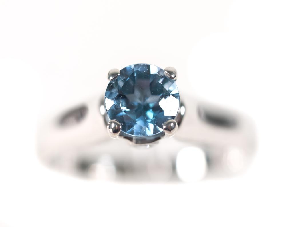 14K WG BLUE TOPAZ & DIAMOND RING,