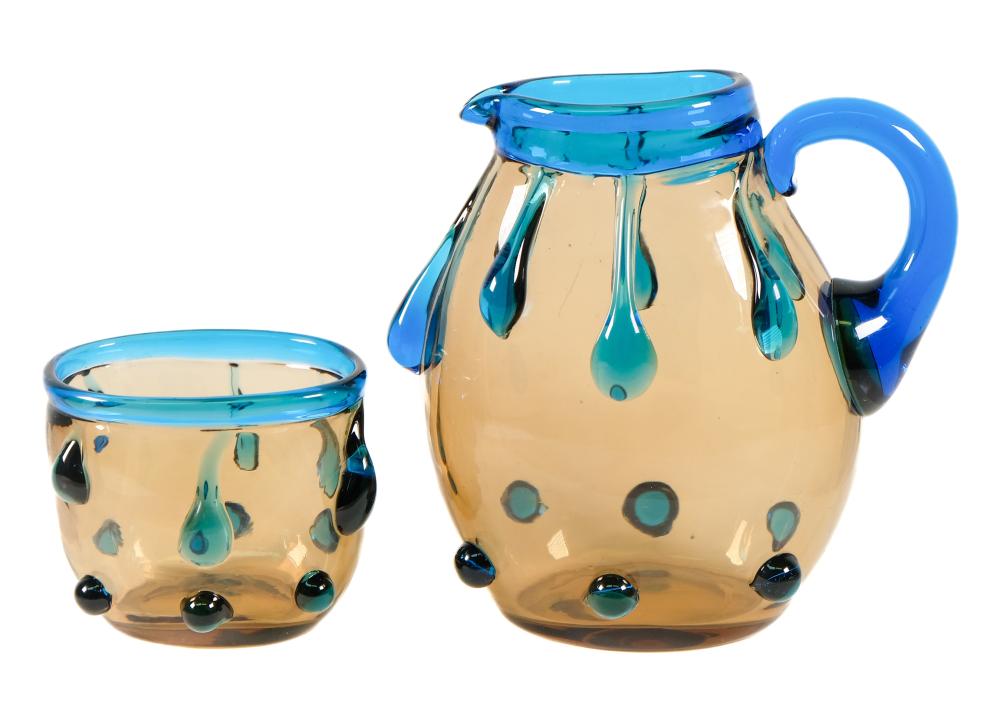 KRALIK ART GLASS PITCHER W/MATCHING