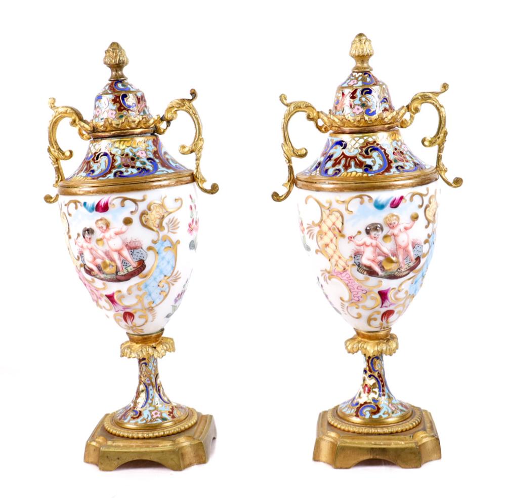 PAIR CAPODIMONTE CHAMPLEVE GILT 2fff7f