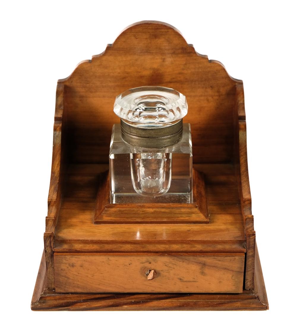 VINTAGE WOOD & GLASS INKWELL STAND