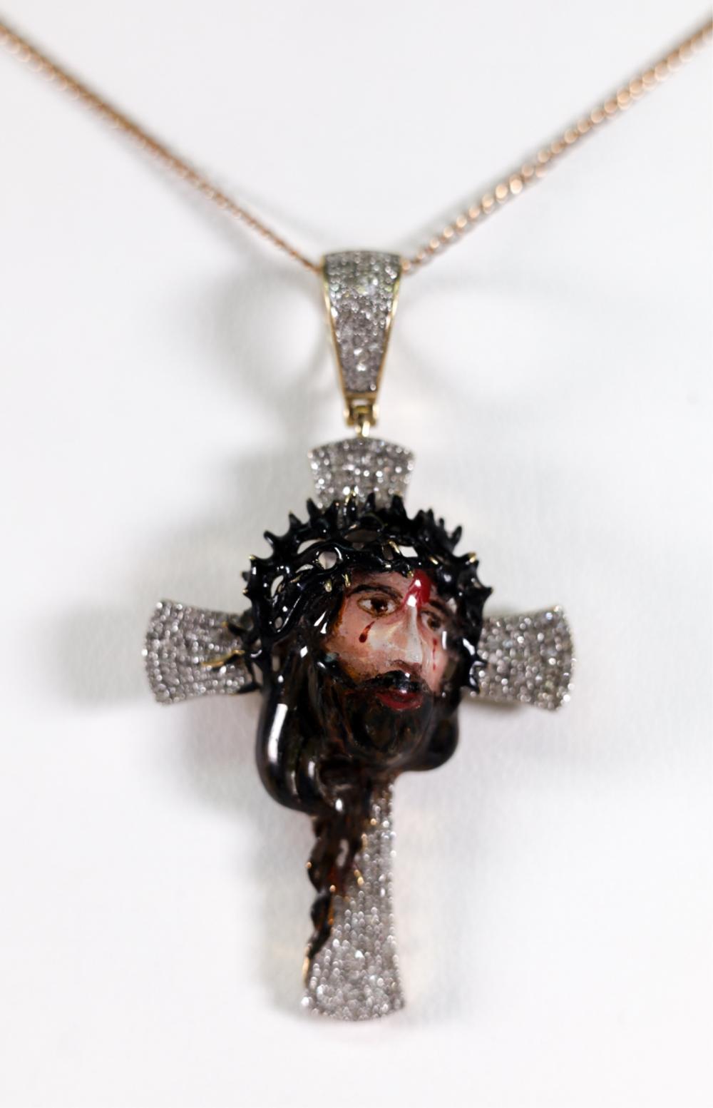 YELLOW GOLD DIAMOND JESUS CROSS 2ffff6