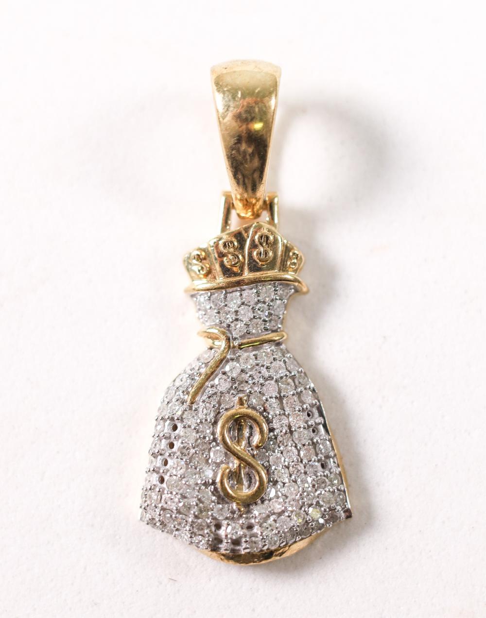 YELLOW GOLD DIAMOND MONEY BAG PENDANT10K 300000