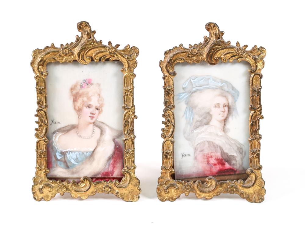 TWO MINIATURE PAINTED FRAMED PORTRAITSTwo